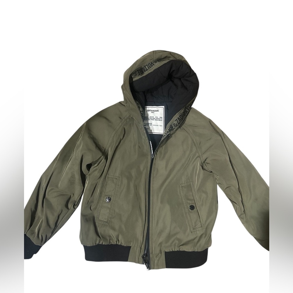 Zadig & Voltaire Kids Khaki Hooded Puffer Jacket